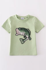 Green fish applique top