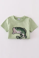 Green fish applique top