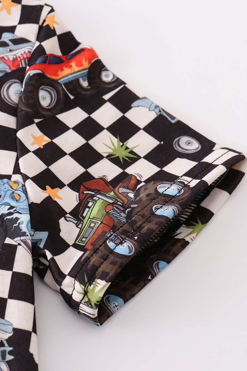 Black car checkered print boy set