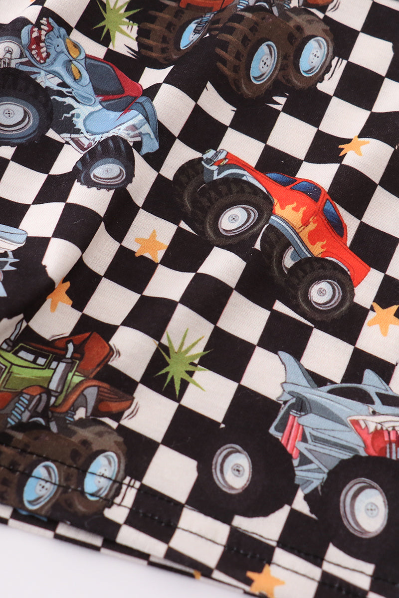 Black car checkered print boy set