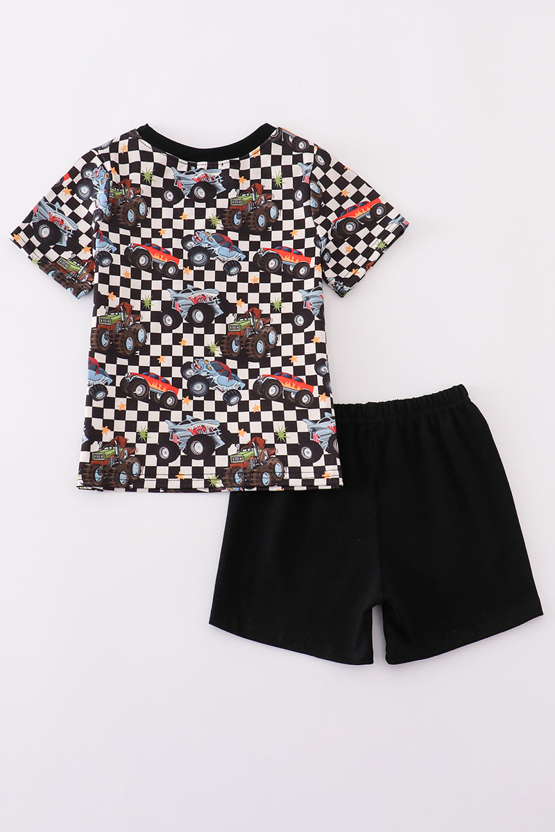 Black car checkered print boy set