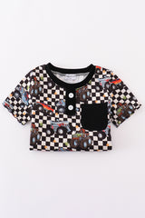 Black car checkered print boy set