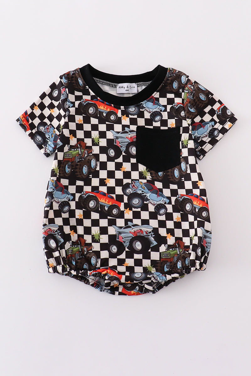 Black car checkered print boy bubble