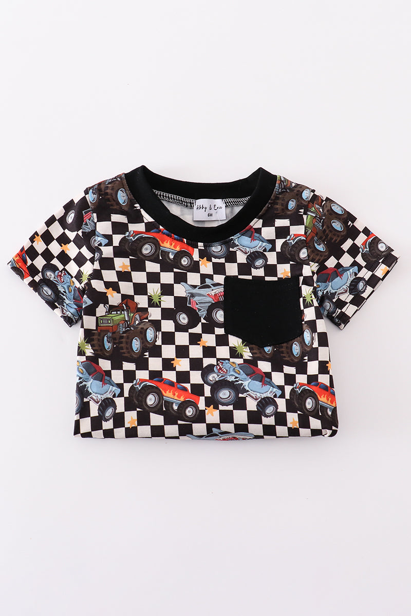 Black car checkered print boy bubble