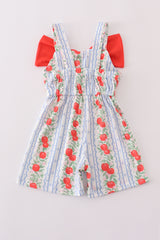 Apple print bow jumpsuit