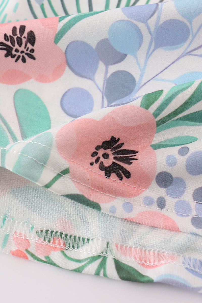 Floral flamingo embroidery smocked dress