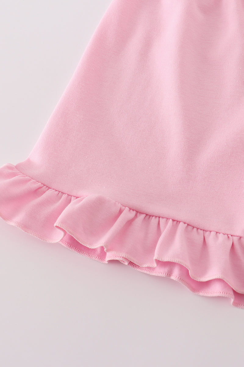 Floral flamingo embroidery smocked shorts set