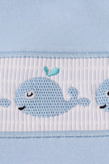 Blue whale embroidery smocked shorts set