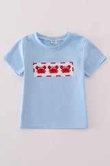 Blue crab embroidery top