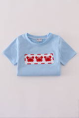 Blue crab embroidery top