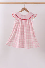 Pink strawberry embroidery gingham dress