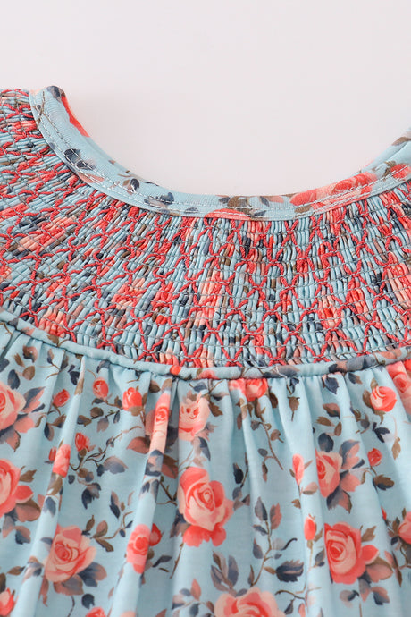 Blue floral smocked dress