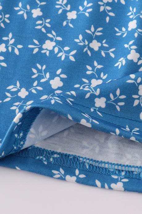 Blue floral print smocked dress