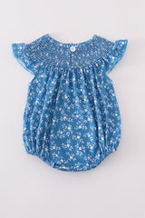 Blue floral print smocked bubble