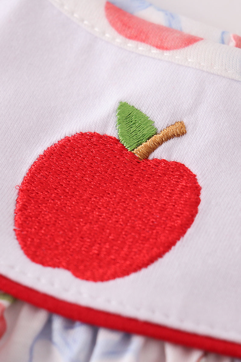Red apple embroidery ruffle shorts set