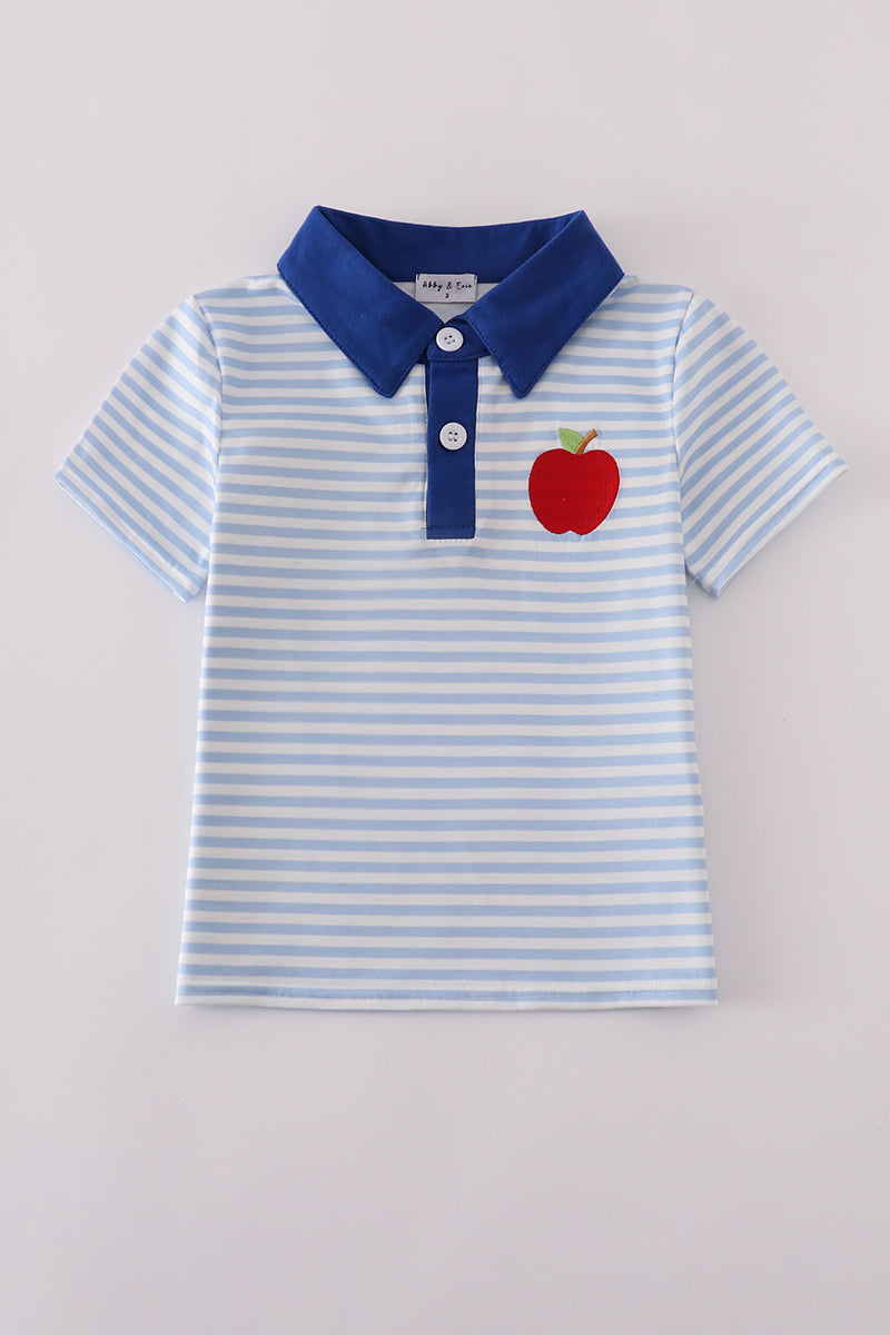 Blue stripe apple embroidery button down shirt