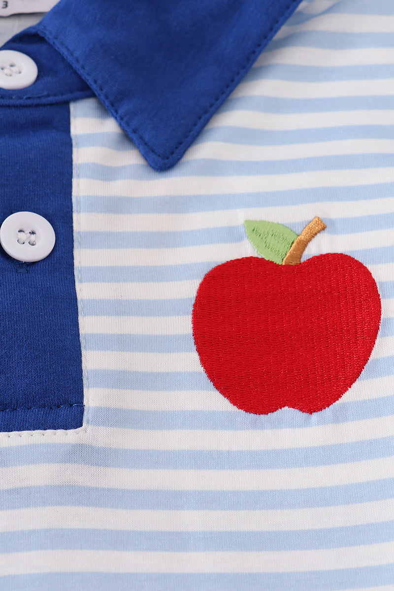 Blue stripe apple embroidery button down shirt