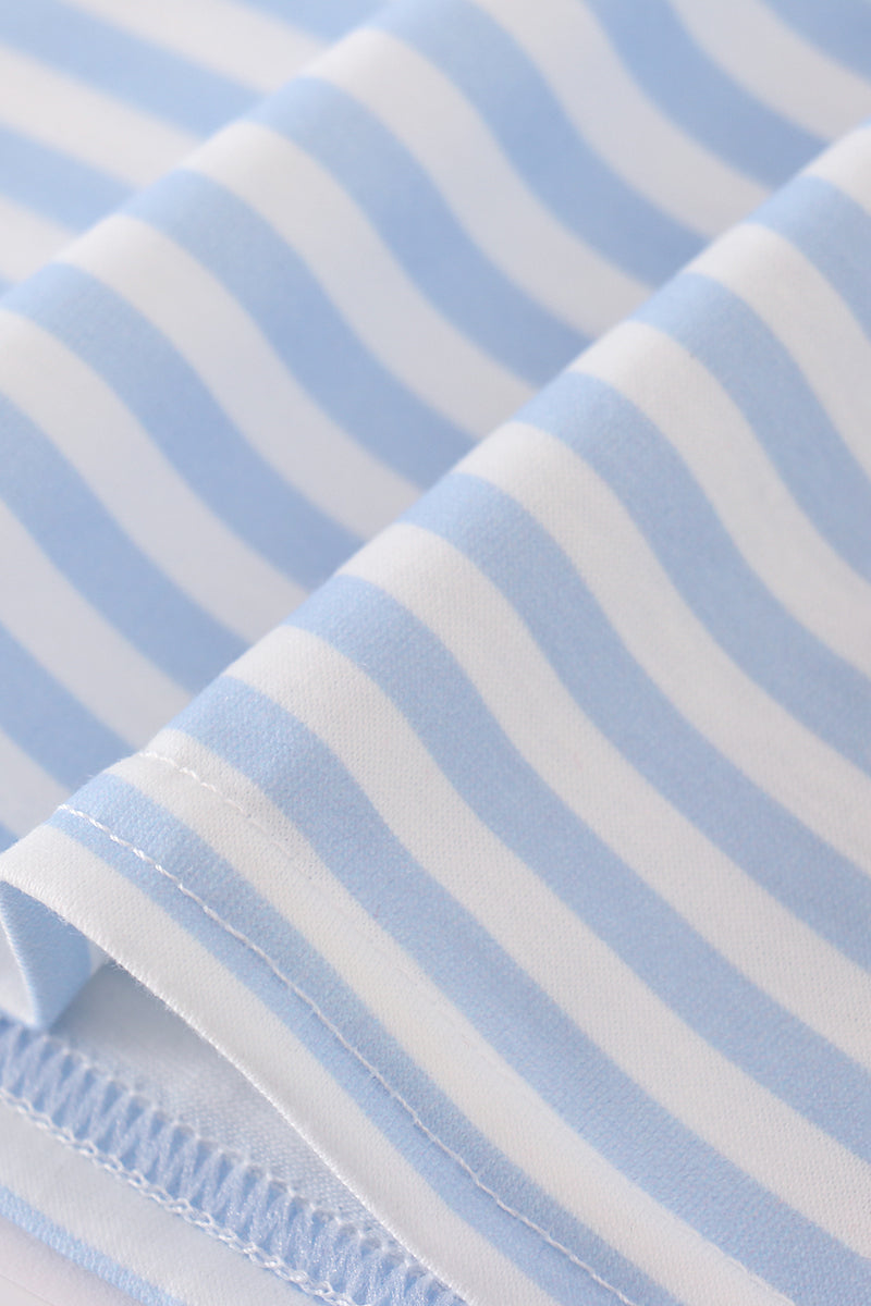 Blue stripe apple embroidery button down shirt