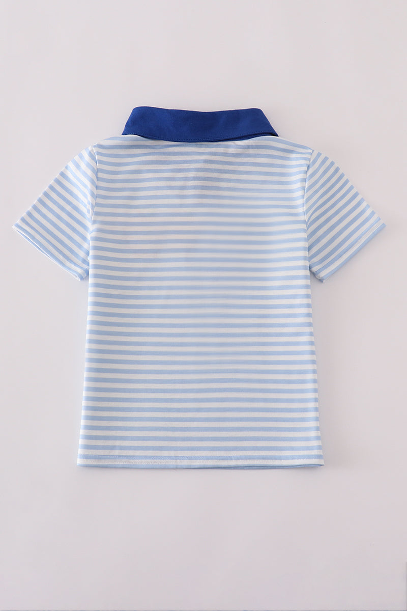 Blue stripe apple embroidery button down shirt
