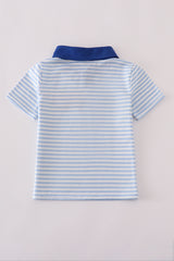 Blue stripe apple embroidery button down shirt