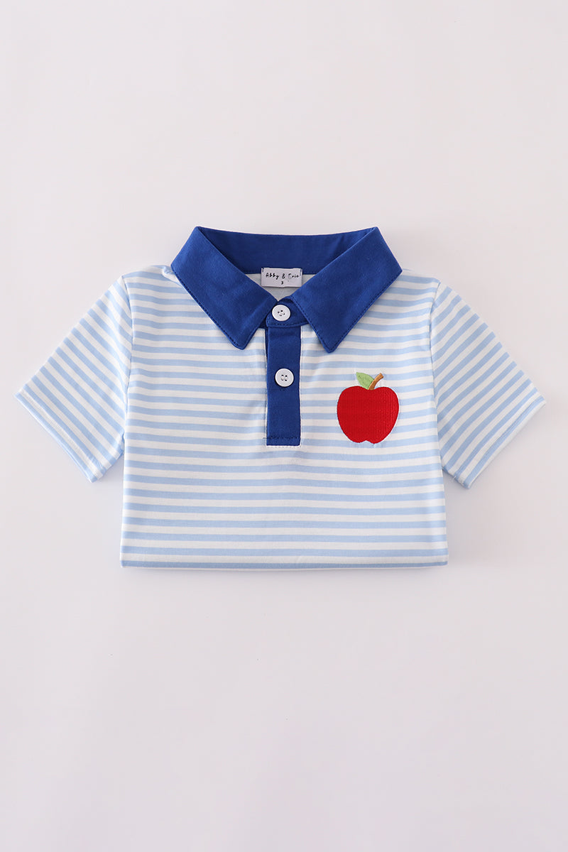 Blue stripe apple embroidery button down shirt