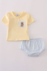 Blue stripe puppy embroidery bloomer set