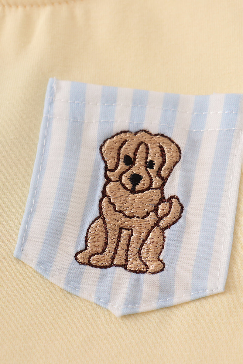 Blue stripe puppy embroidery bloomer set