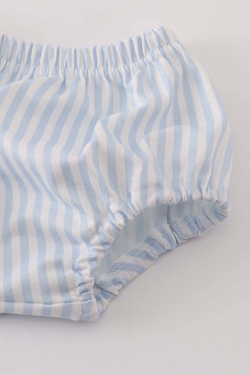 Blue stripe puppy embroidery bloomer set