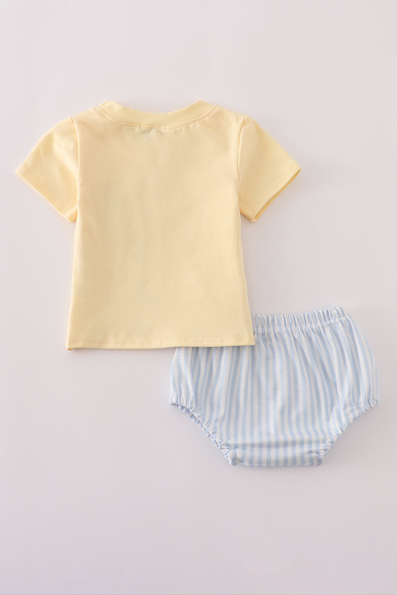 Blue stripe puppy embroidery bloomer set