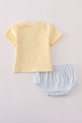 Blue stripe puppy embroidery bloomer set