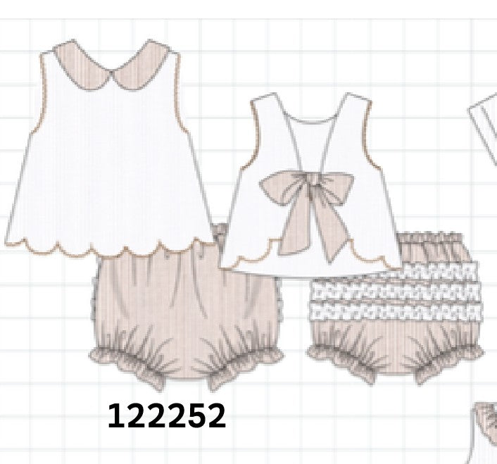 Brown white seersucker ruffle bloomer set