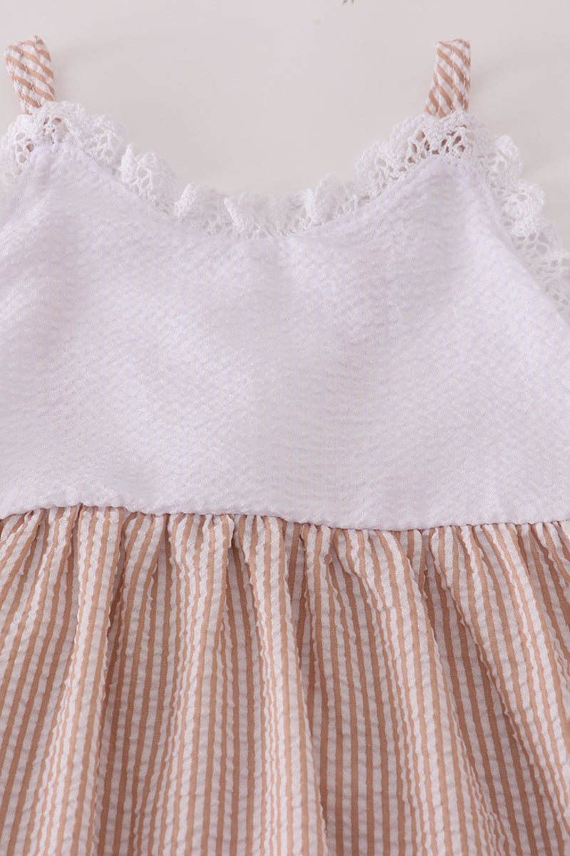 Brown white seersucker stripe dress