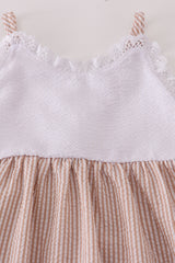 Brown white seersucker stripe dress