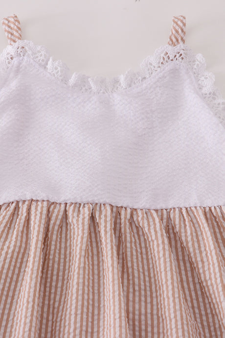 Brown white seersucker stripe dress
