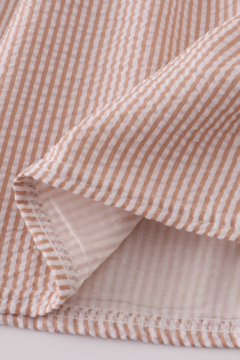 Brown white seersucker stripe dress