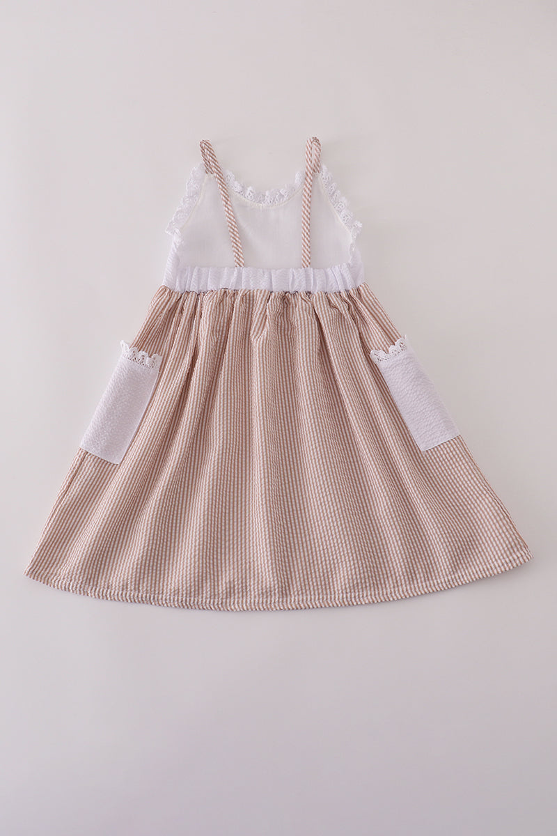 Brown white seersucker stripe dress