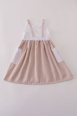 Brown white seersucker stripe dress