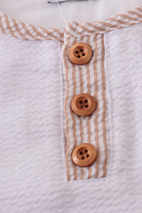 Brown white seersucker stripe shorts set