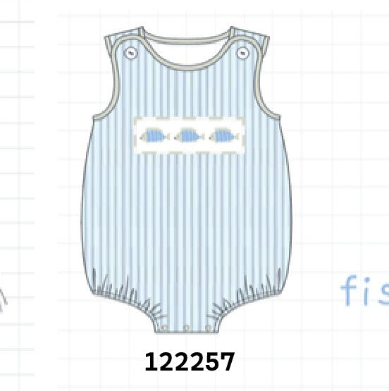 Blue stripe fish embroidery bubble