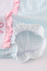 Blue bow embroidery gingham ruffle bubble