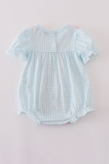 Blue bow embroidery gingham ruffle bubble