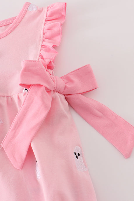 Pink ghost embroidery ruffle bubble