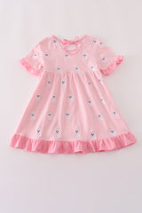 Pink ghost embroidery ruffle dress