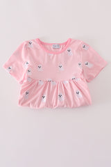 Pink ghost embroidery ruffle pants set