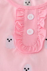 Pink ghost embroidery ruffle pajamas set