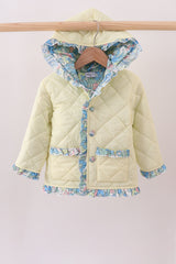 Yellow floral print ruffle quilted jacket