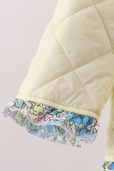Yellow floral print ruffle quilted jacket