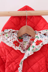 Red floral print ruffle quilted jacket