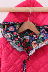 Magenta print ruffle quilted jacket