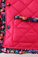 Magenta print ruffle quilted jacket